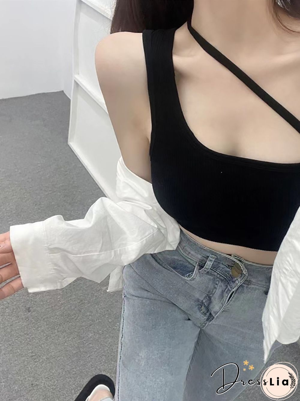 Women Irregular Halter Tanks Tops Y2K Camis Women Sweet Solid Crop Tops Women Crop Tops Spaghetti Tops Summer Women