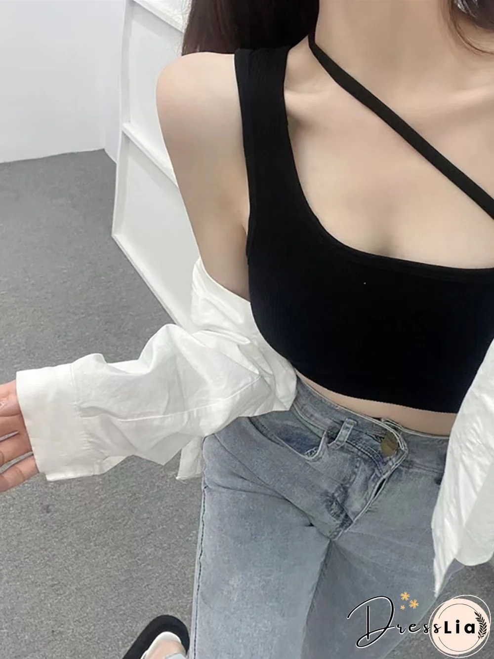 Women Irregular Halter Tanks Tops Y2K Camis Women Sweet Solid Crop Tops Women Crop Tops Spaghetti Tops Summer Women