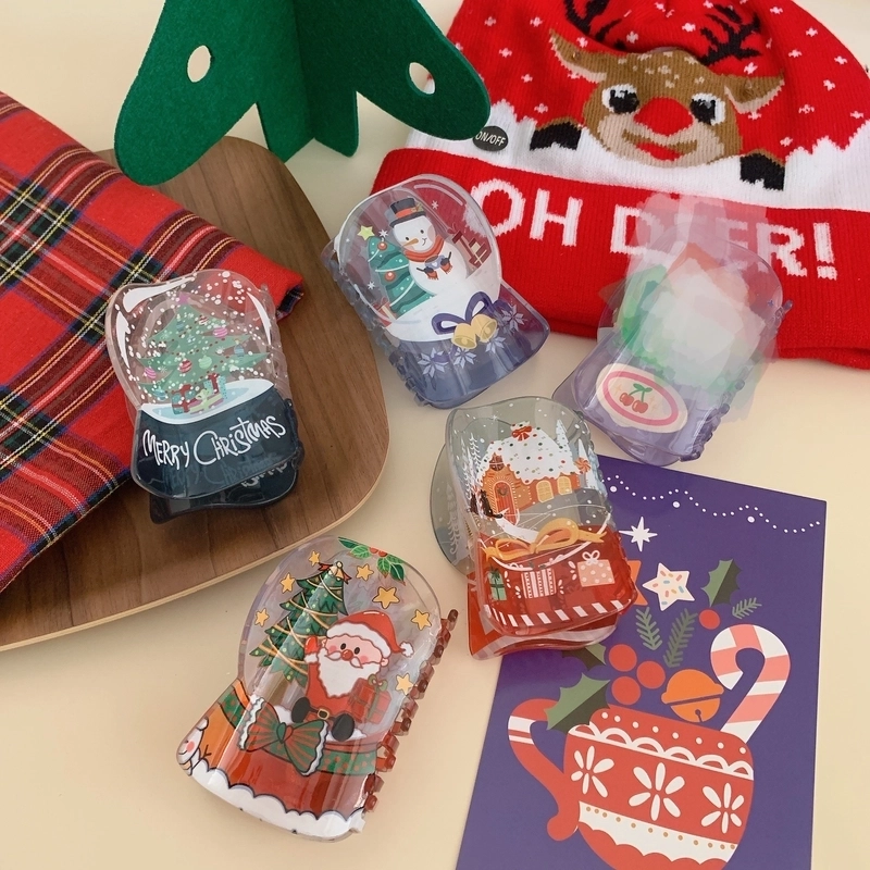 Cute Minimalist Women’s Christmas Tree Santa Claus Arylic Hair Claws