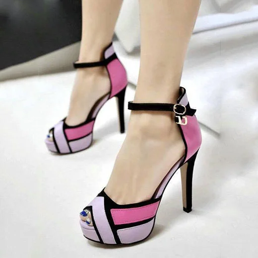 Pink Peep Toe Ankle Strap Sandals Stiletto Heels Platform Sandals |FSJ Shoes