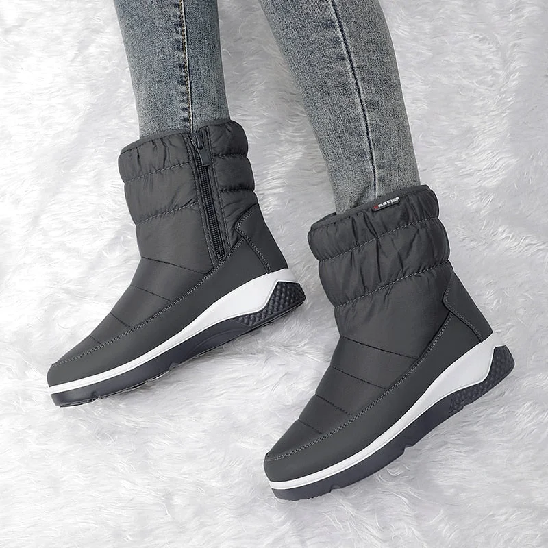 Winter Snow Boots Woman Casual Warm Slip on Plush Shoes Patchwork Ankle Boots Women Fashion Wedges Waterproof Botas Mujer