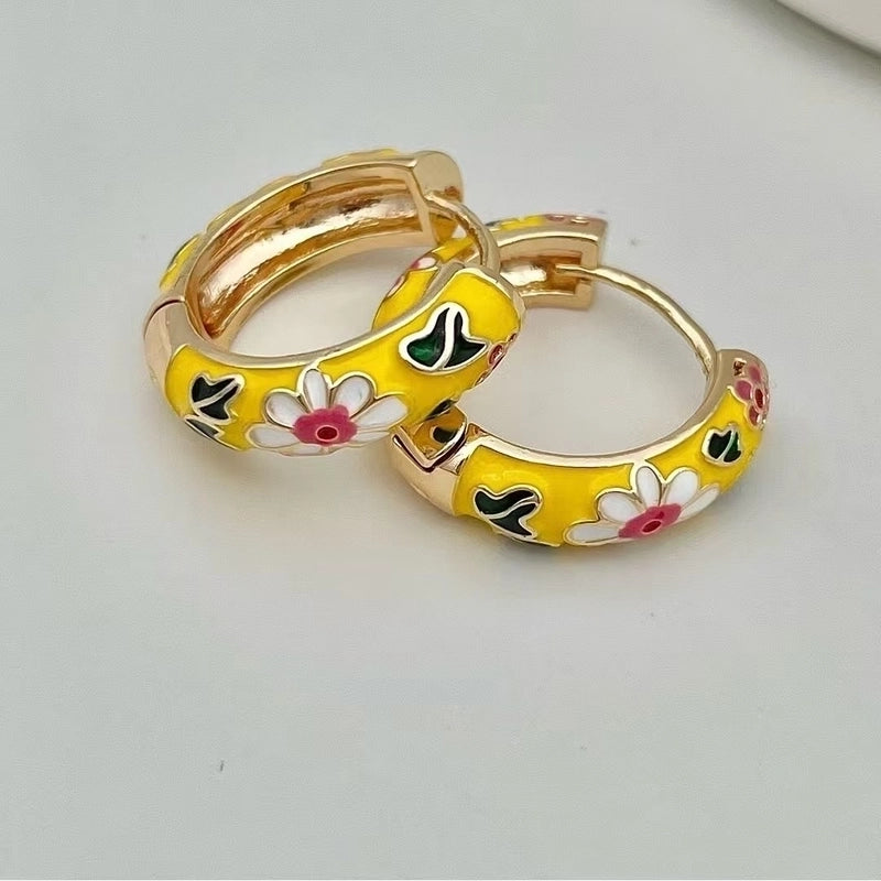 1 Pair Elegant Flower Enamel Copper Earrings