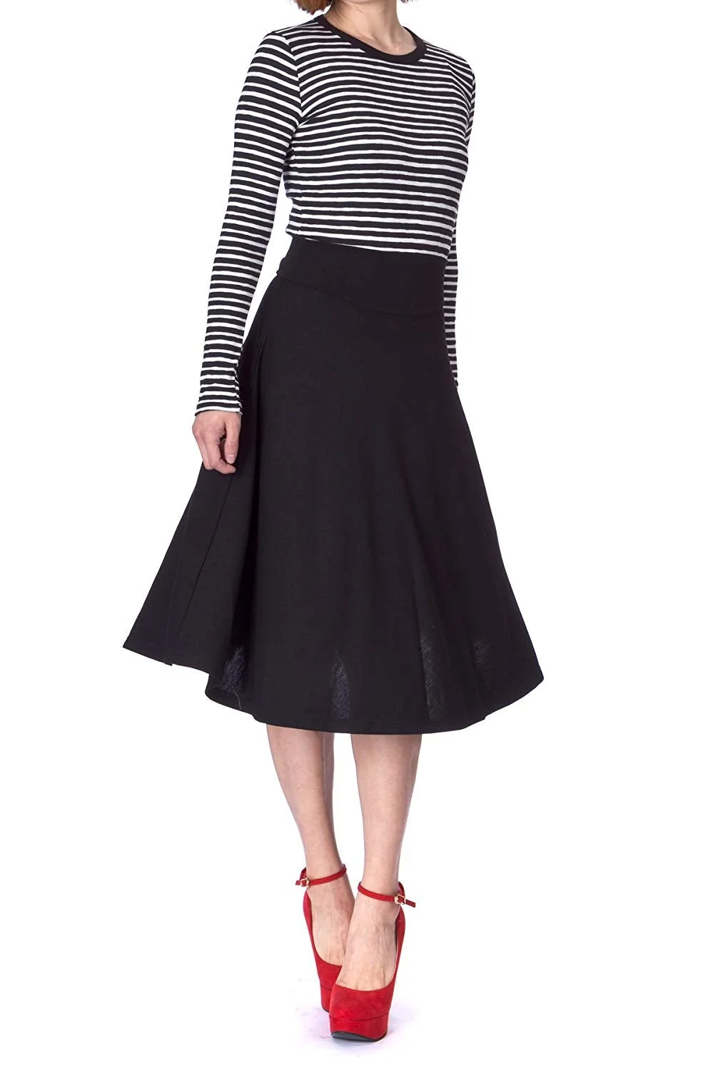 Stretch High Waist A-line Flared Long Midi Skirt