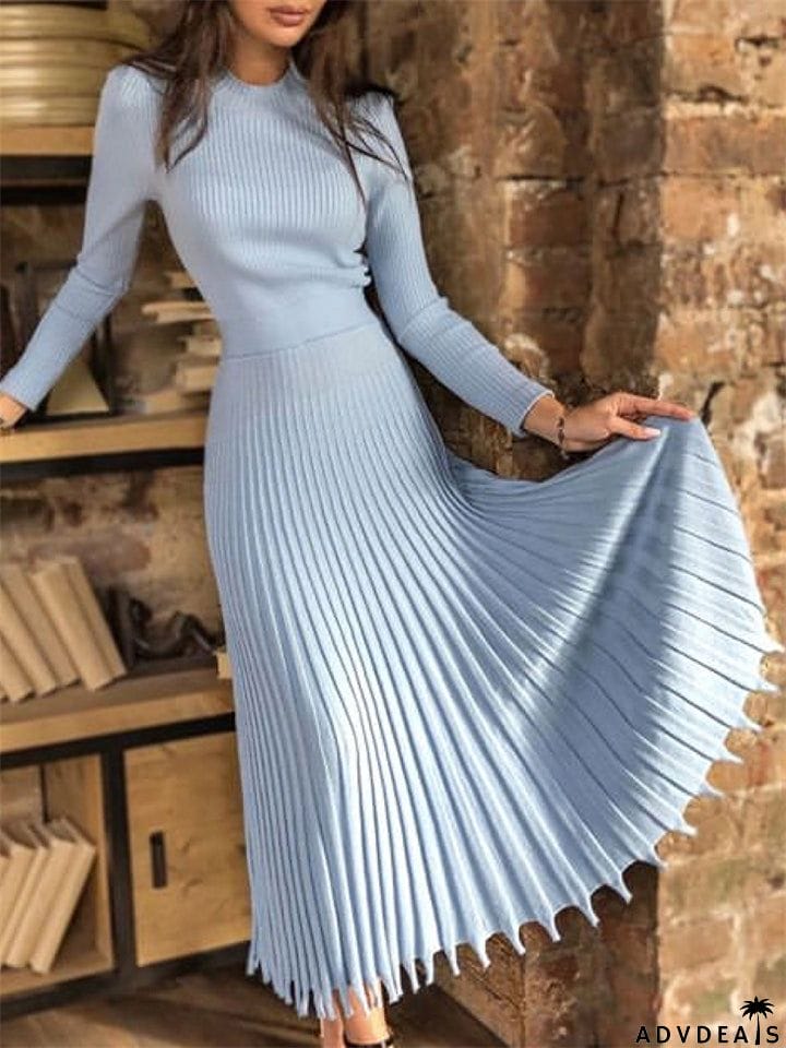 European American Female Autumn Winter Mid-length sweater Dress