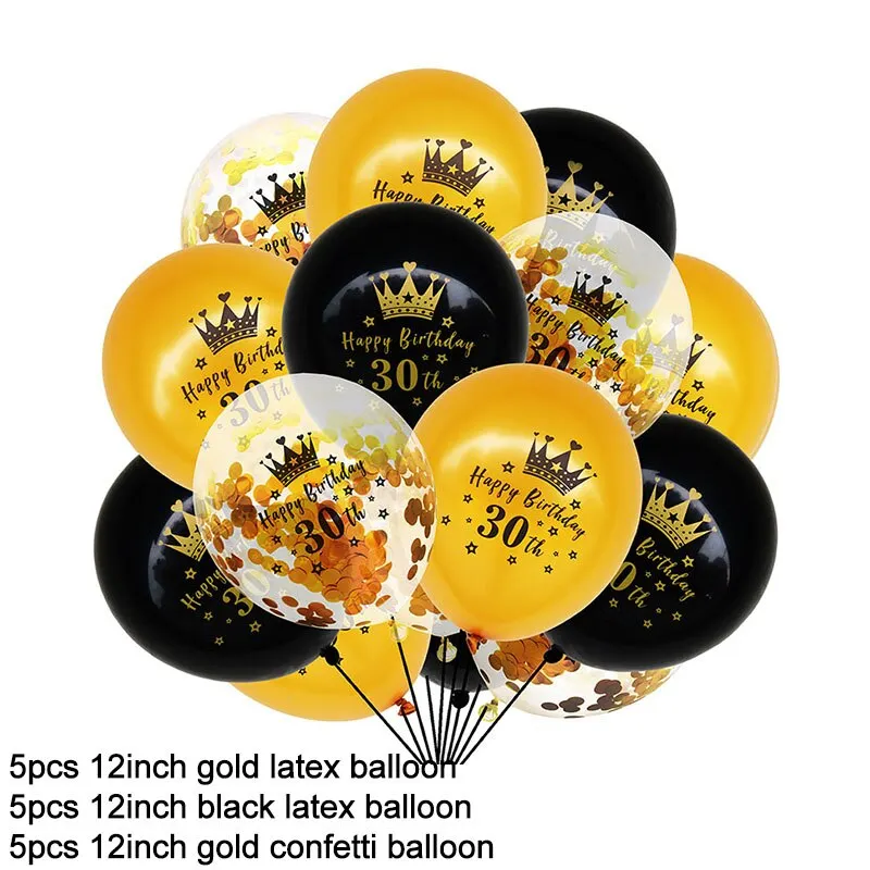 Black Gold Happy Birthday Banner Balloon Flag Adult 30th 40th 50th 60th Birthday Party Decoration Supplies Bunting Anniversary
