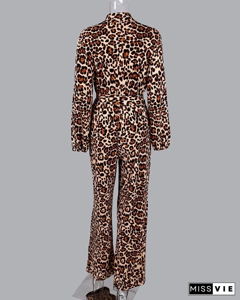 Leopard Print Button Design Wide Leg Jumpsuit P13128