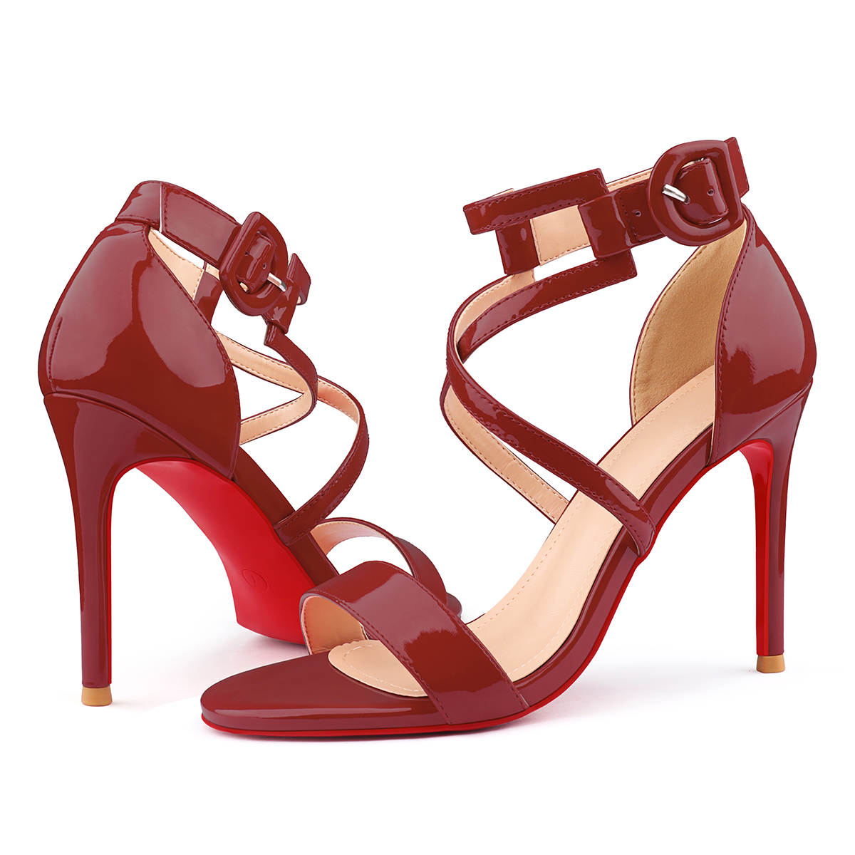 100mm Women's Red Bottom Open Toe Sandals Ankle Strap High Heel Summer Shoes-MERUMOTE