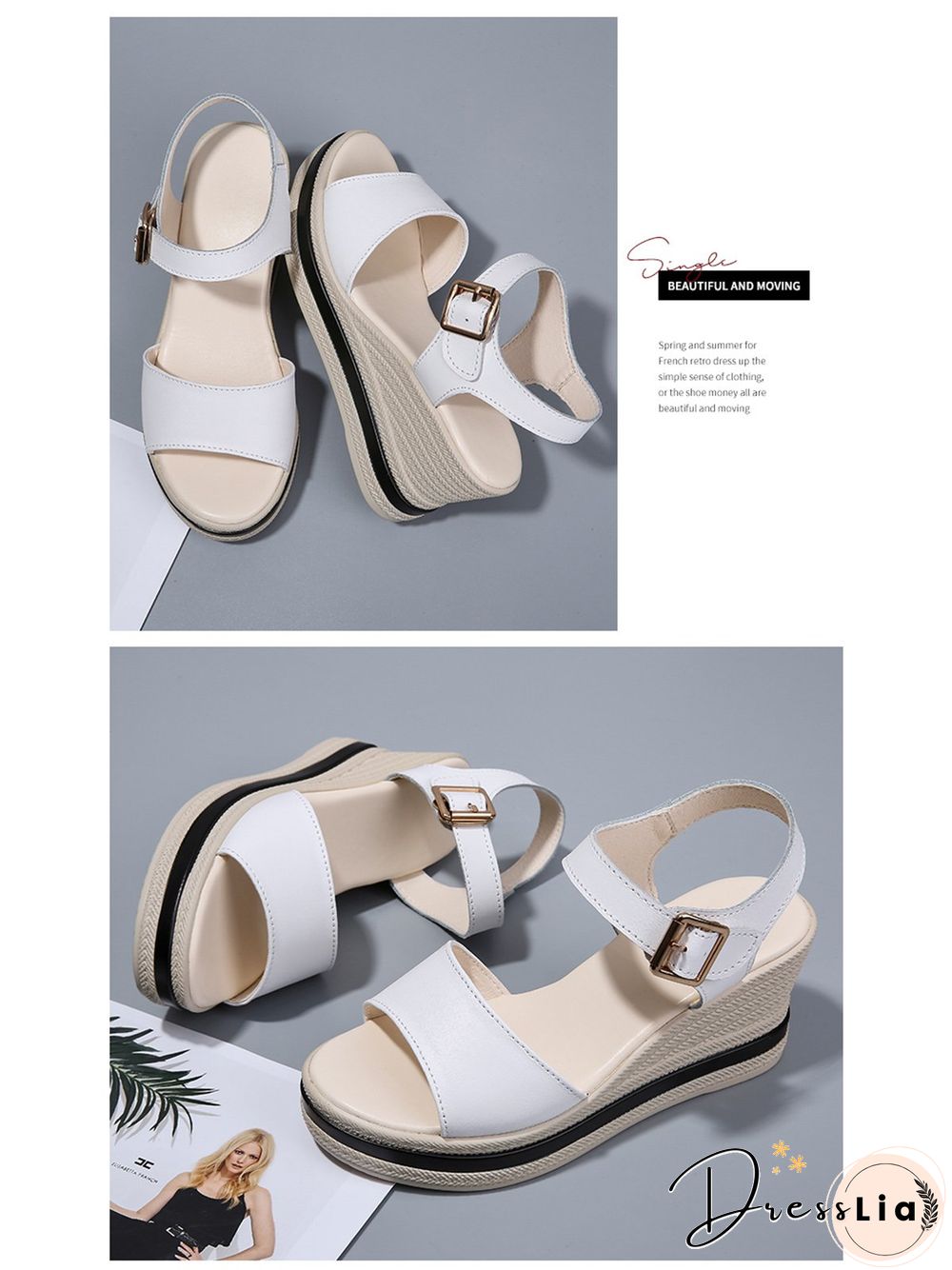Cowhide Woven Sole Platform Wedge Resort Sandals