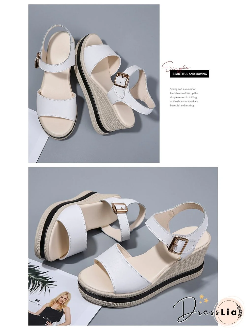 Cowhide Woven Sole Platform Wedge Resort Sandals