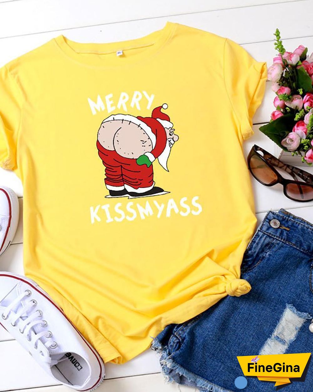 Christmas Short Sleeve Satin Print T-Shirt P10835