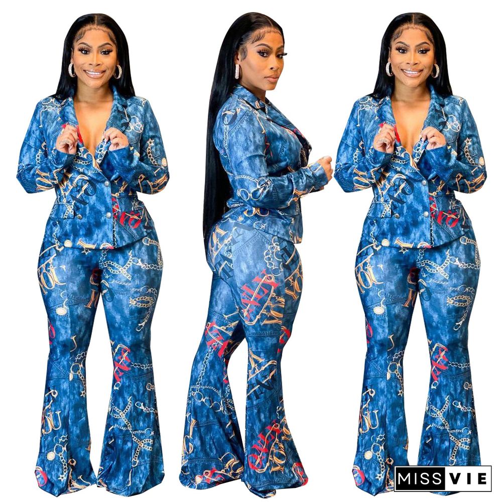 Office Lady Long Sleeve Blazer High Waist Pants Suit