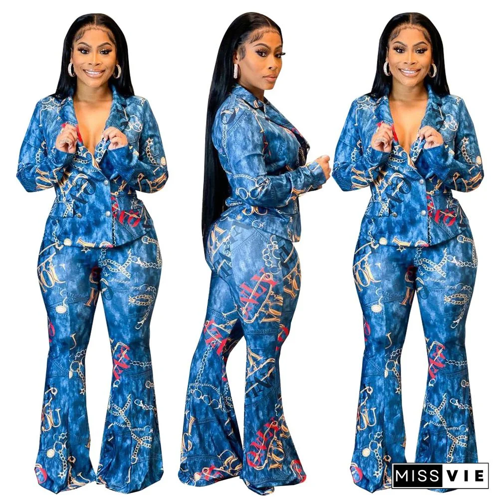 Office Lady Long Sleeve Blazer High Waist Pants Suit