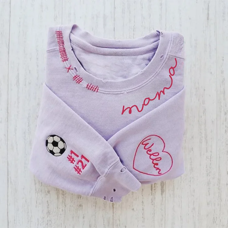 VINTAGE CUSTOM MAMA CREW-Custom Embroidered Hand Distressed Mama Sweatshirt With kid's Names