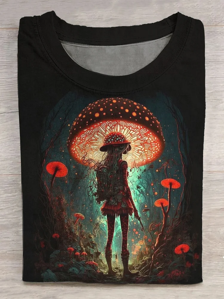 Unisex Mushroom Girl Abstract Print T-Shirt