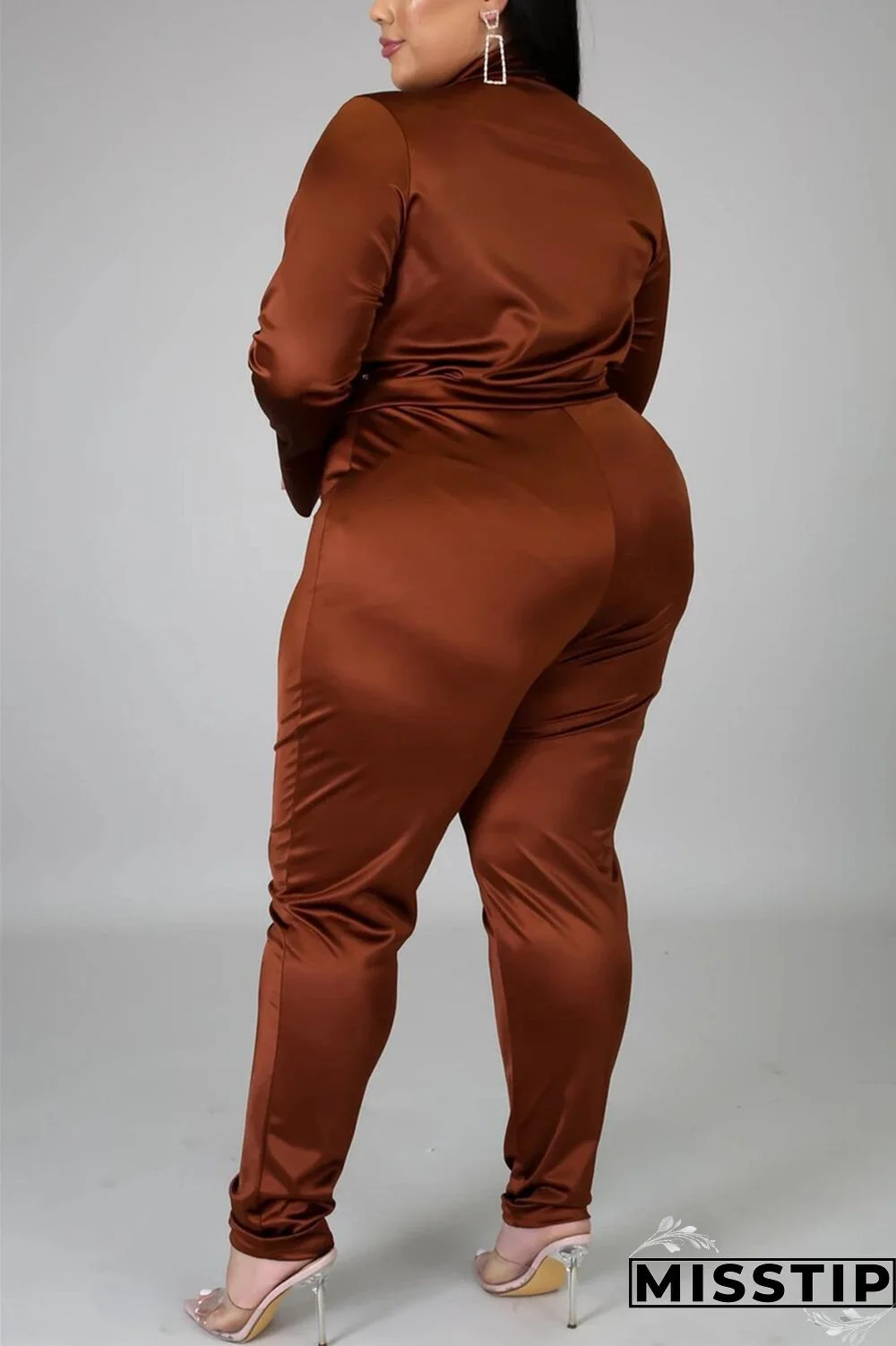 Blue Fashion Casual Solid Basic Turtleneck Plus Size Set