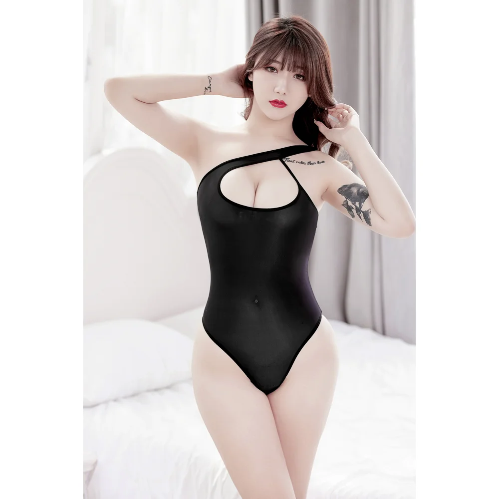 Hollow Out One Shoulder Asymmetric See Through Swimsuit High Cut Bodysuit Tights Hot Sexy Japanese Sukumizu Lingerie Bodies Tops