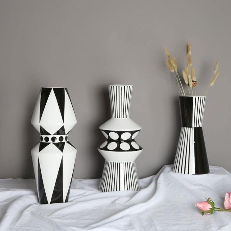Black And White  Geometric Vases