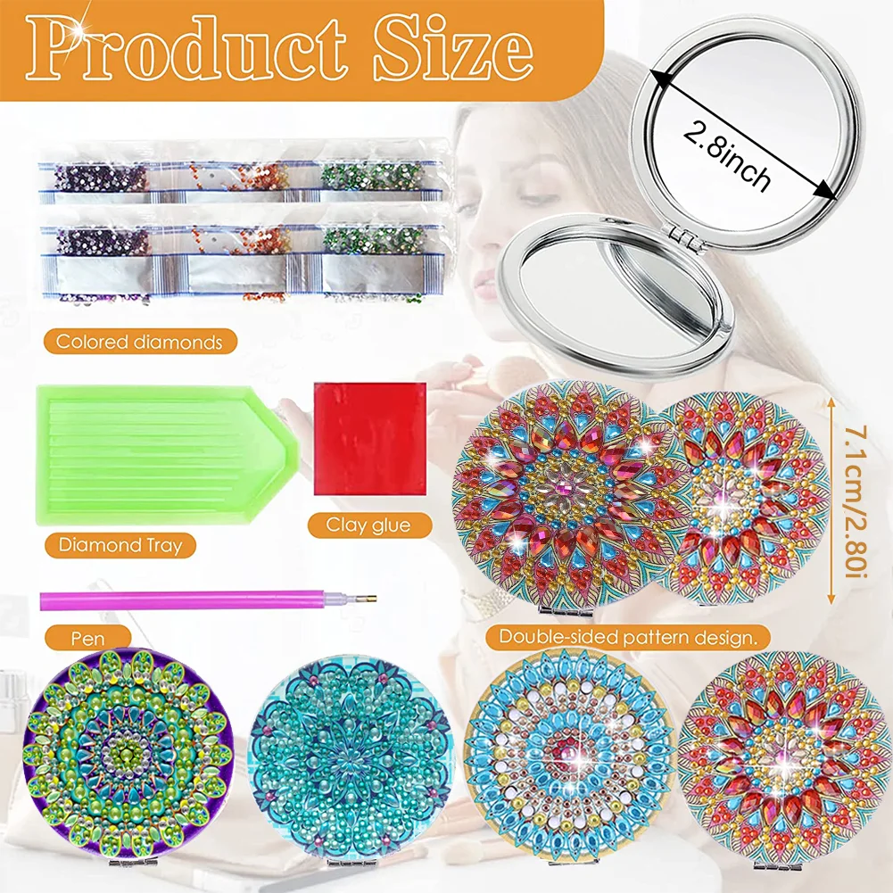 DIY Diamond Art Mosaic Makeup Mirror Paint by Number Kits Mandala