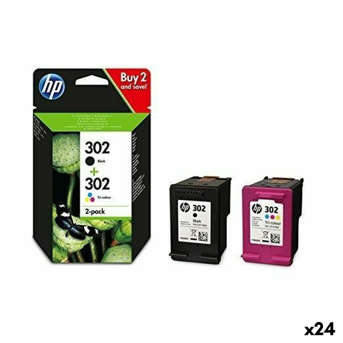 Original Ink Cartridge HP Officejet 3830 - N&ordm; 302 (F6U66AE + F6U65AE) Yellow (24 Units)