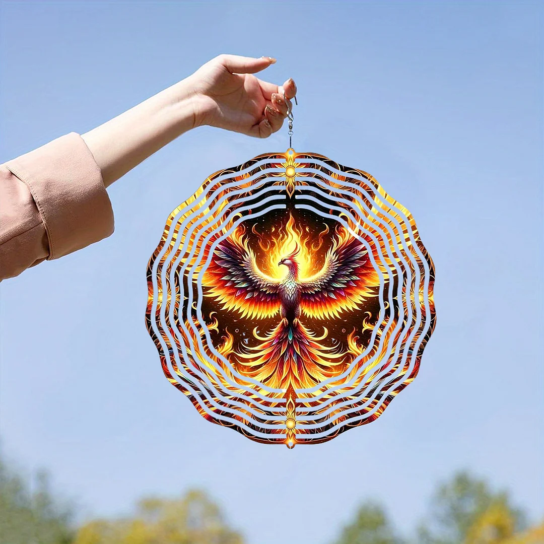 3D Hanging Wind Spinner 360 Degree Rotating 10-Inch Garden Wind Spinners Hanging Wind Catcher Art Gift for Home Garden Halloween Christmas (Phoenix)