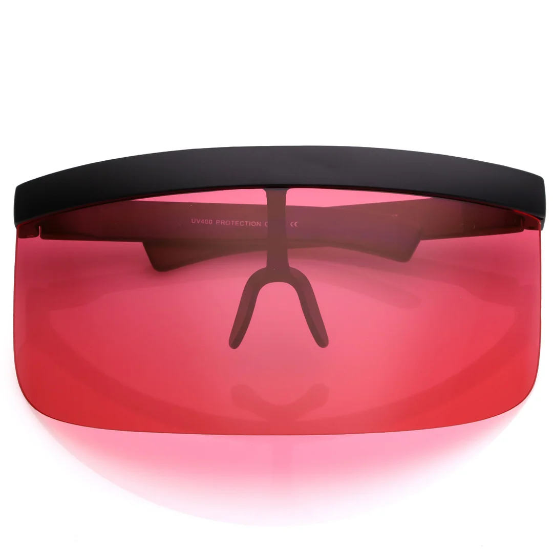 Futuristic Oversize Shield Visor glasses With Flat Top Colored Mono Lens 172mm