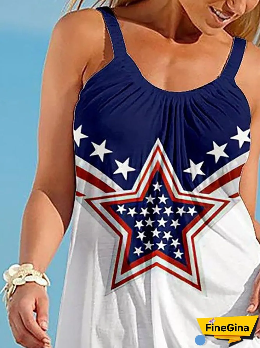 Blue Stars Flag Printed Dress