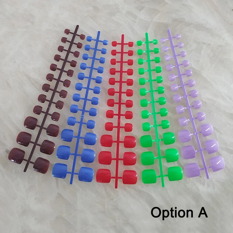 Nail Adhesives Included 5 Sets/bag Toe Short False Nail Tips Candy Color Toe Nails Full Cover Foot Fake Nails Art Tips-Nail Inspo