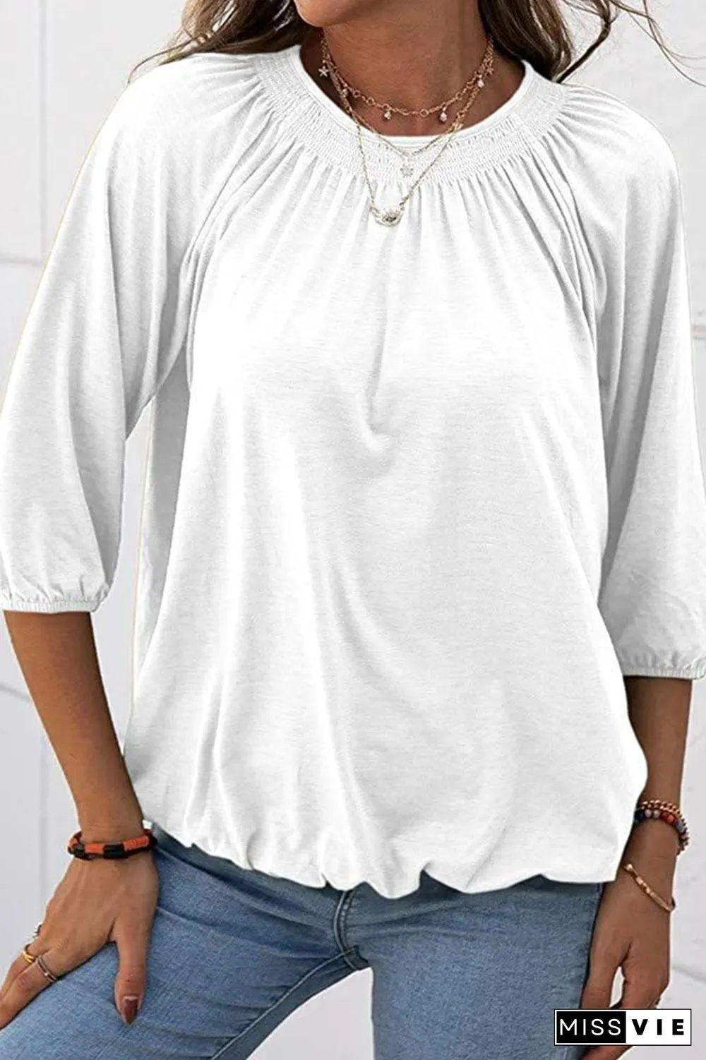 Casual Solid Split Joint O Neck Tops(7 colors)