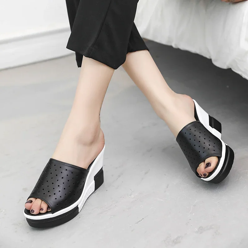 Qengg New Summer Slippers Women Platform Sandals Shoes Woman Slides Beach Platform Slip-on Round Toe White Flip Flops W05