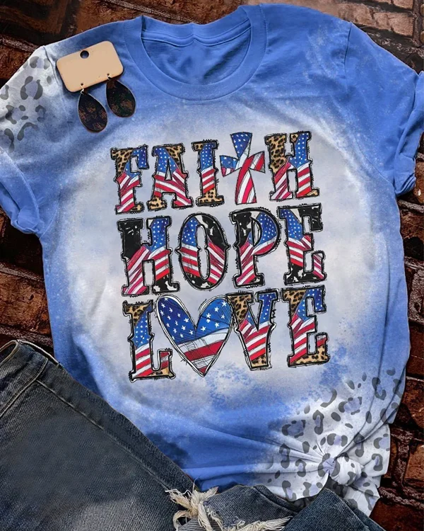 Faith Hope Love Print Short Sleeve T-shirt
