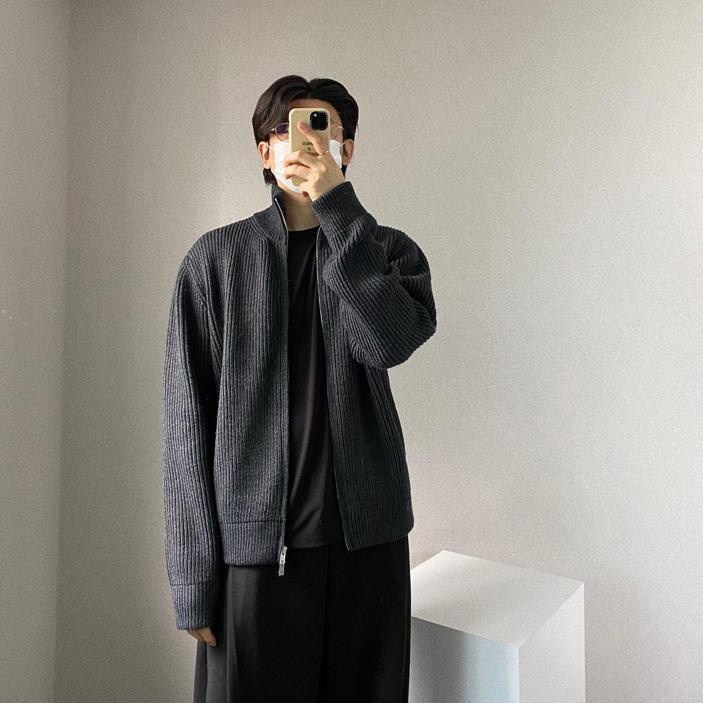 Aonga winter outfits men Turtleneck Zipper Wool Cardigan Sweater Clean Fit Style Casual Solid Color Couple Coat aonga