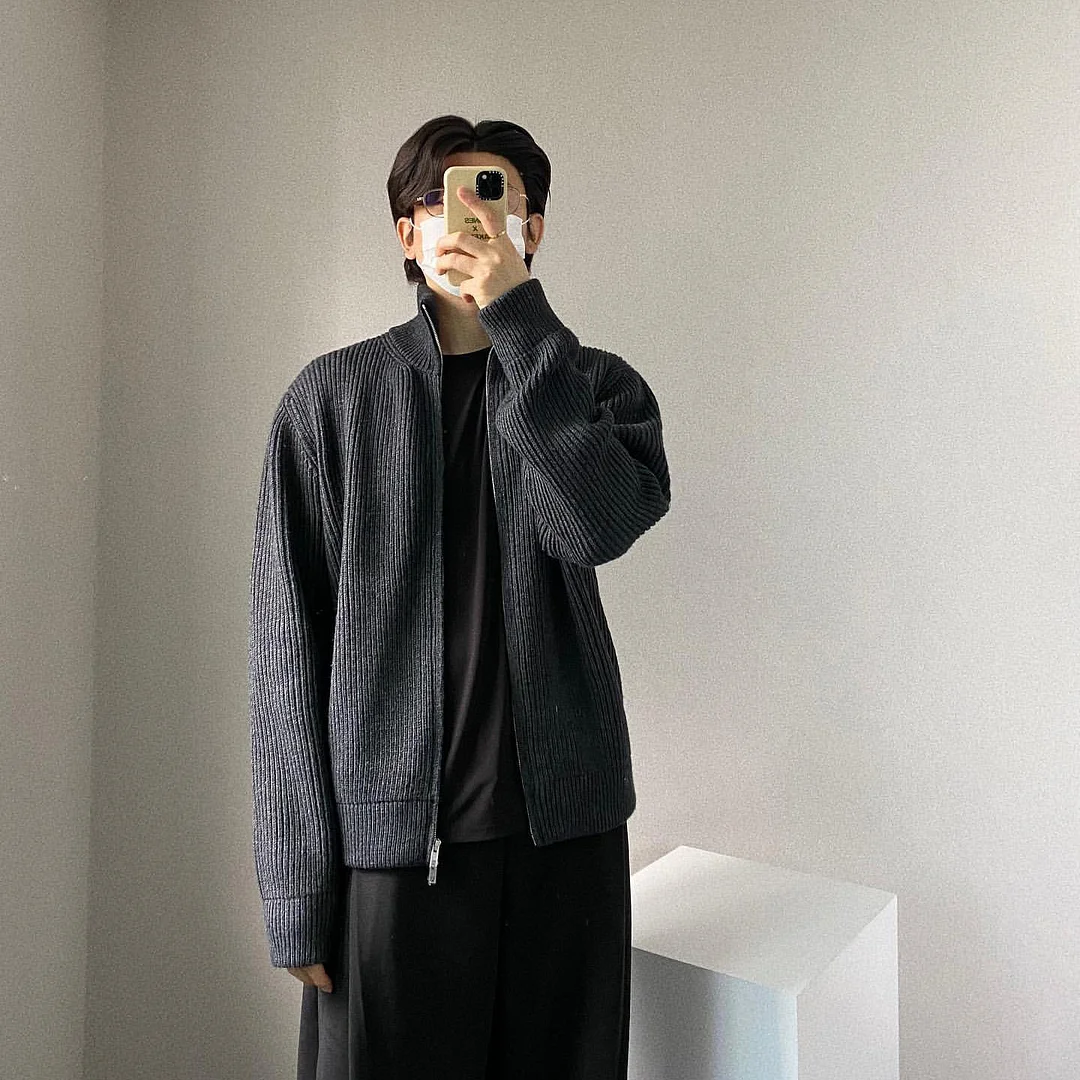 Aonga winter outfits men Turtleneck Zipper Wool Cardigan Sweater Clean Fit Style Casual Solid Color Couple Coat aonga