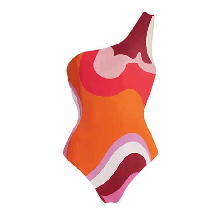 Color Block One Piece Swimsuit and Sarong Flaxmaker 
