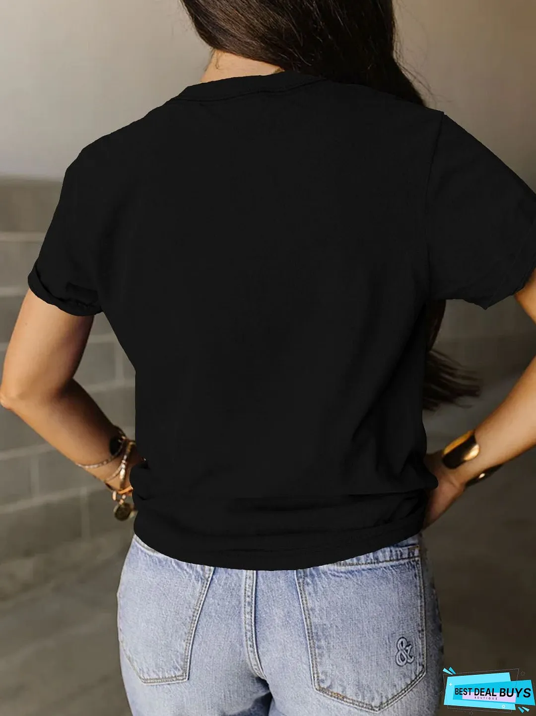 Full Size Letter Graphic Round Neck Short Sleeve T-Shirt