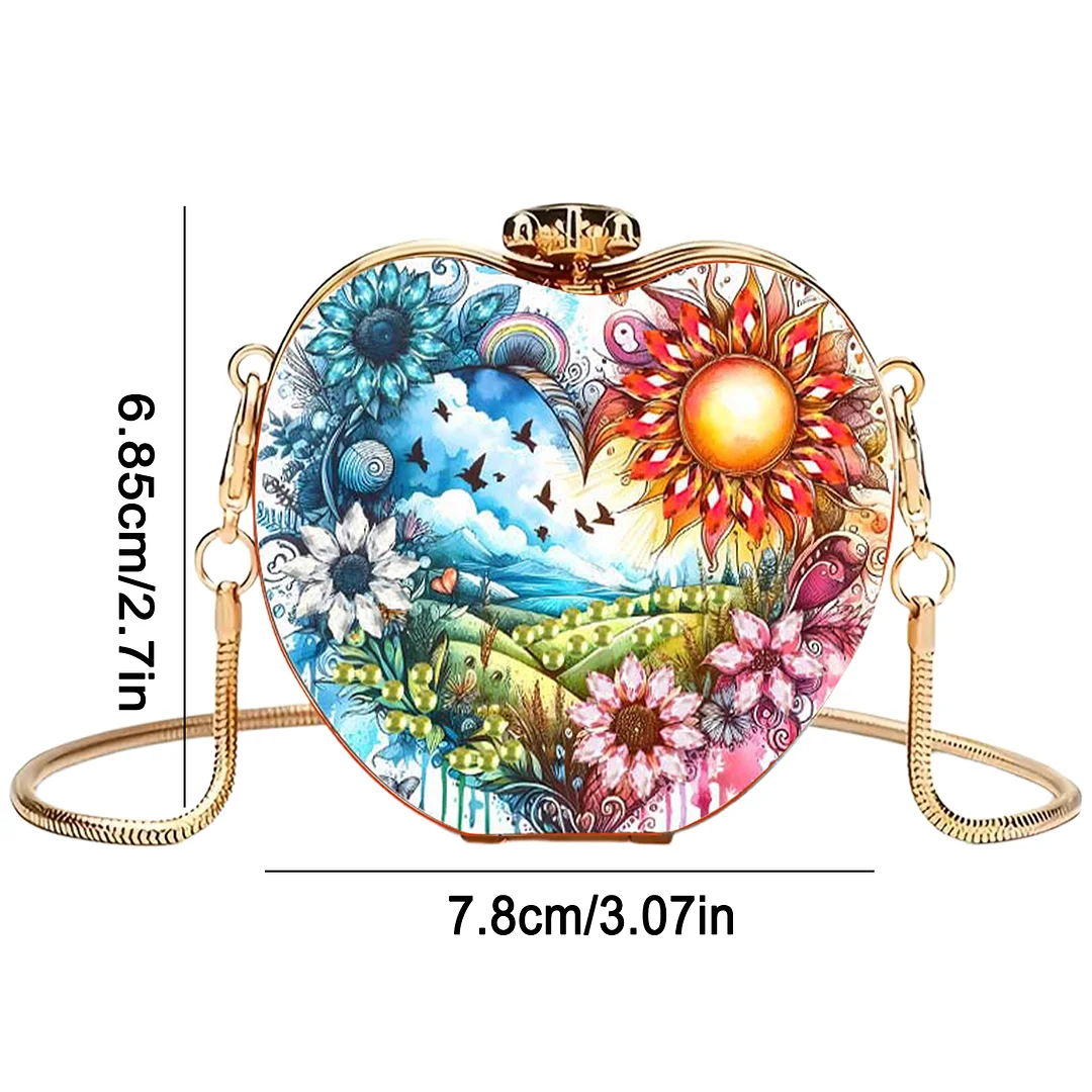 Landscapes and Flowers DIY Acrylic Love Diamond Art Painting Card Case Wallet with Chain Small Diamond Painting Crossbody Bag for Adults Women Girls Gift
