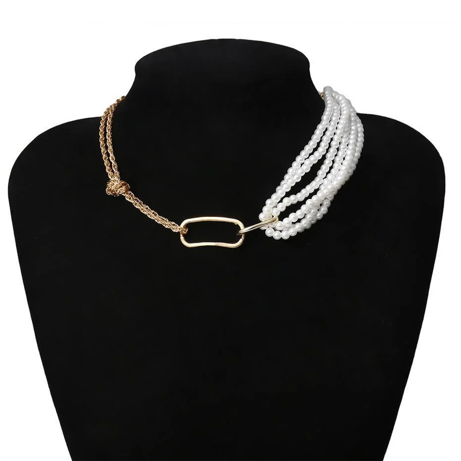 Vintage baroque pearl multi-layer clavicle chain necklace-zachics