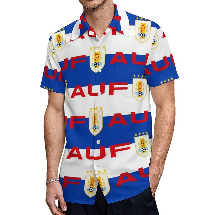 Uruguay Kurzärmelige Herrenhemden, Passform Sommer Kurzarm Casual Button-Down Hemden