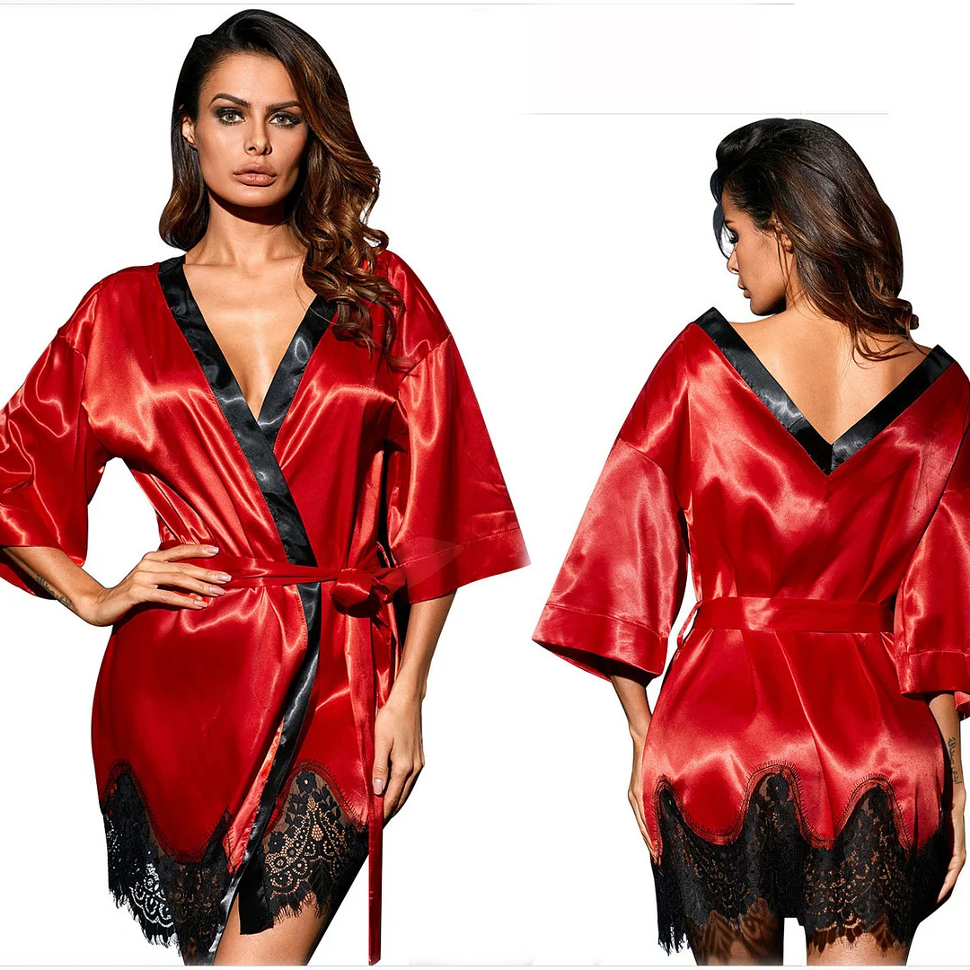 Zingj Hot Sales Sexy Lace Side Plus Code Oil Cloth Nightgrace Pyjab Dress Direct Sales
