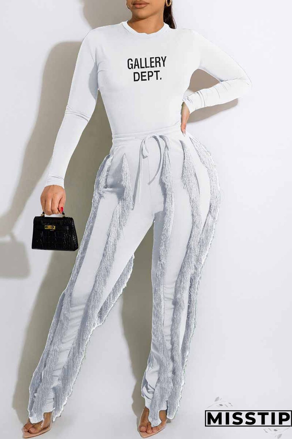 Green Casual Print Letter O Neck Long Sleeve Two Pieces