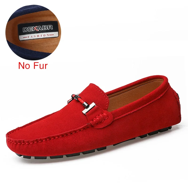 DEKABR Handmade Men Loafers Luxury Genuine Leather Casual Shoes Comfortable Soft Driving Shoes Warm Fur Plus Office Moccasins