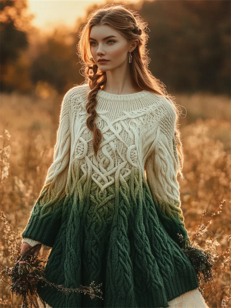 Irish Gradient Celtic Cozy Chunky Flare Sweater Dress
