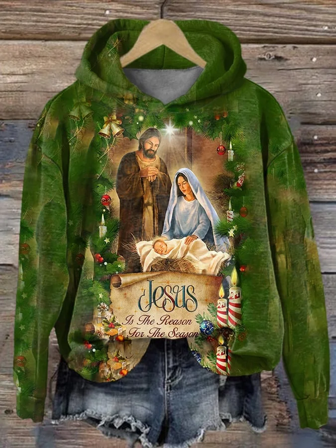 Women's Casual It The Reason For The Season Print Hooded Long Sleeve Sweatshirt