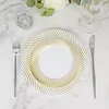10 Pack | 7" White / Gold Swirl Rim Plastic Dessert Appetizer Plates, Round Disposable Salad Plates