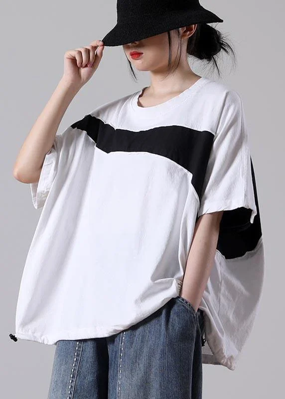 New White Patchwork Cotton Summer Loose Sweatshirt