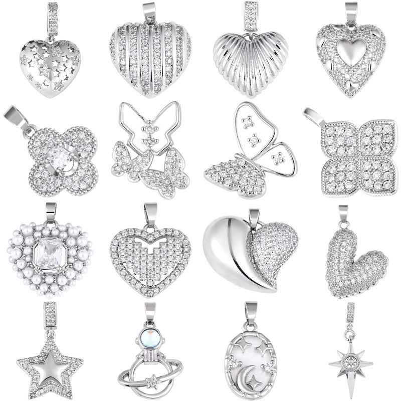 1 Piece Copper Zircon Four Leaf Clover Round Heart Shape Pendant Jewelry Accessories