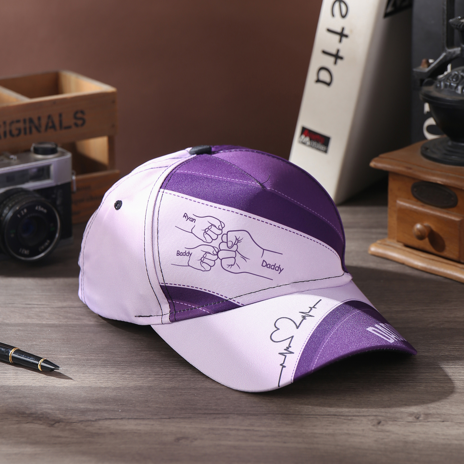 Personalised Fist Bump Classical Baseball Cap Custom 3 Names & 1 Text Snapback Adjustable Gift for Dad/Grandpa/Husband-Jessemade AU