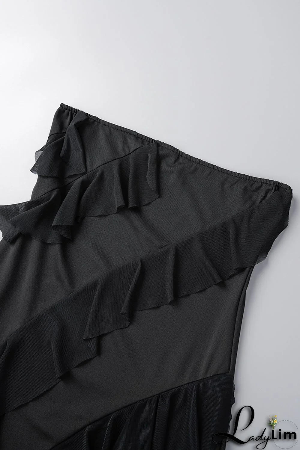 Pink Sexy Solid Patchwork Flounce Slit Asymmetrical Strapless Long Dress Dresses