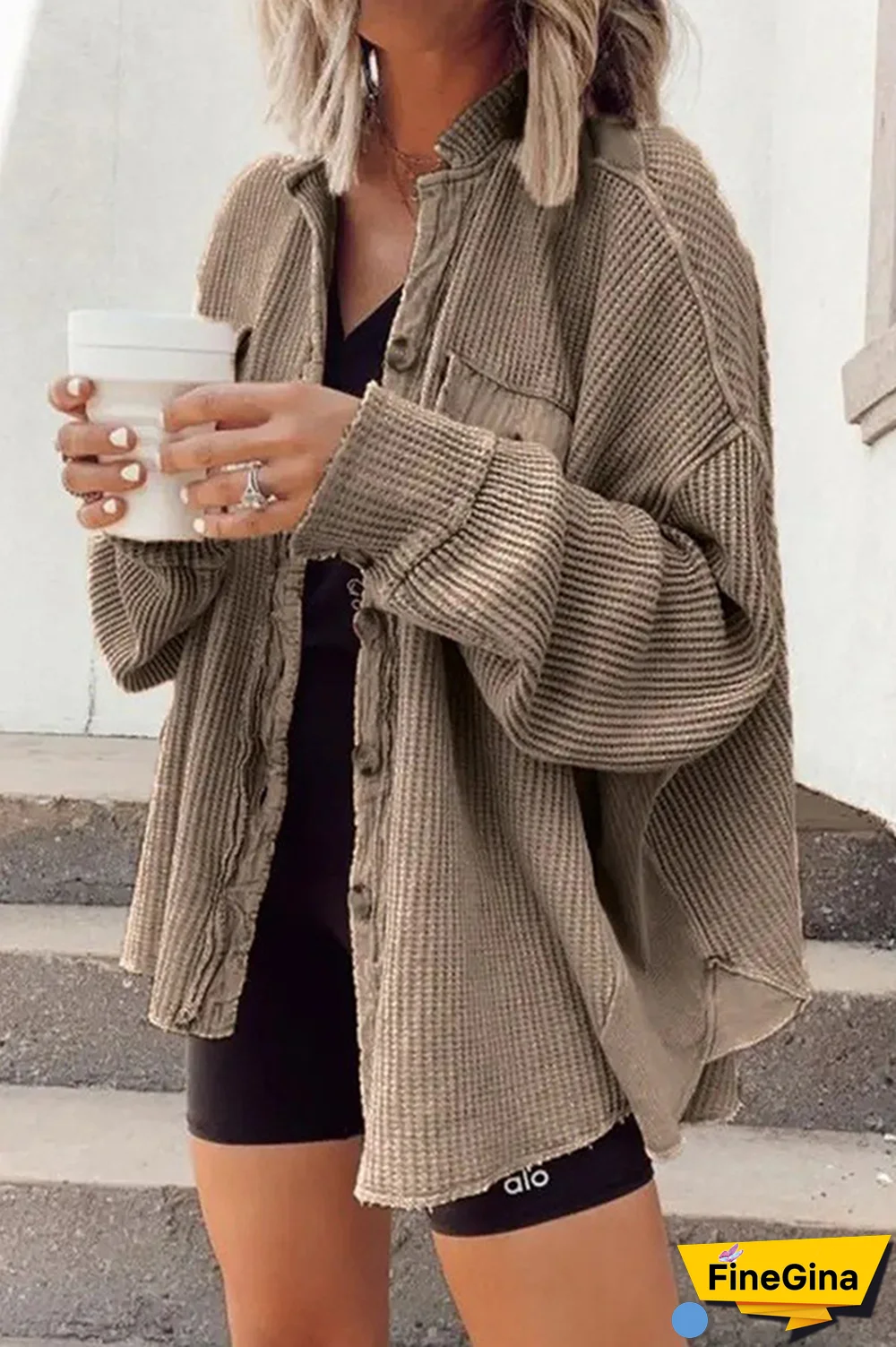 Casual Solid Split Joint Buckle Mandarin Collar Tops(4 Colors)