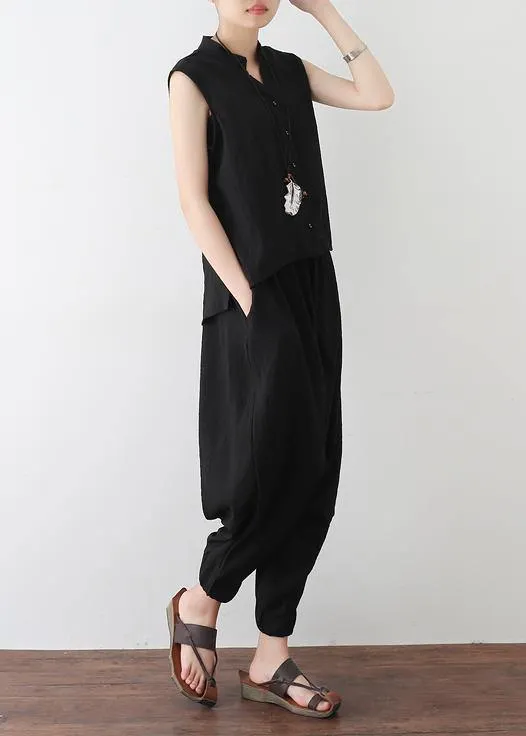 summer new sleeveless pullover tops with elastic waist pants
