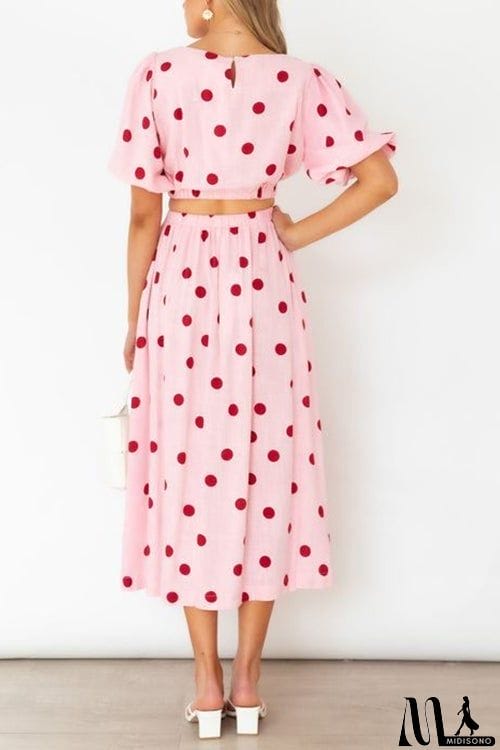 MidiSono - Polka Dot Puff Sleeve Maxi Skirts Set